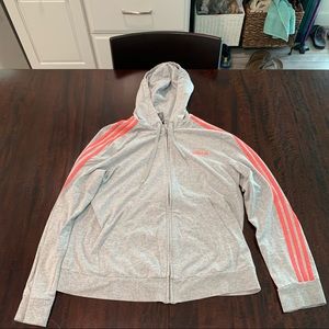 EUC Gray with Coral Stripes Adidas Jacket Size XL